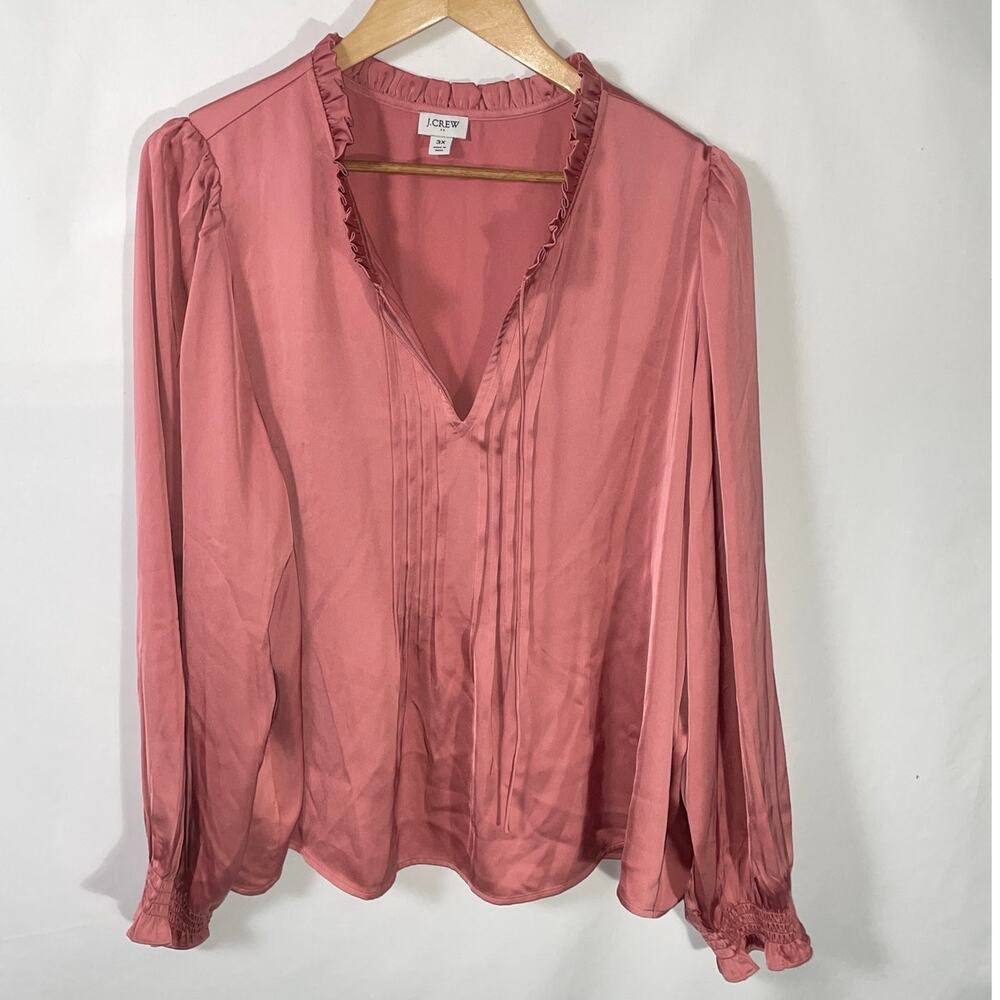 J.Crew Ruffleneck Pintuck Blouse - Women's Sz 3X - Satin-finished in Rose Pink
